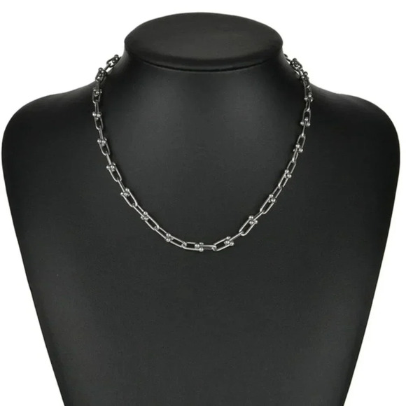 Sterling Silver U-shaped necklace U-Link modern thick chunky chain necklace - Picture 8 of 8